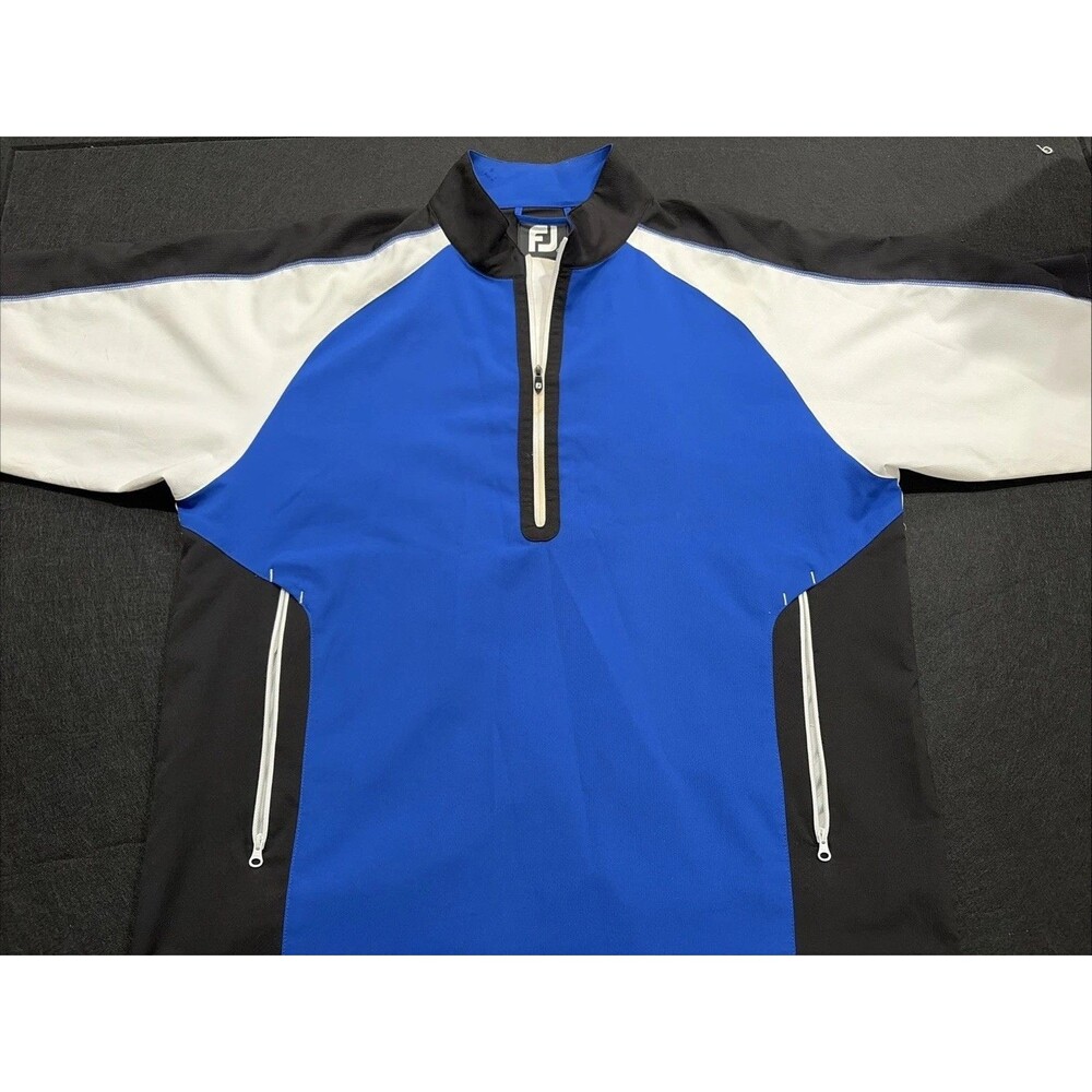 FootJoy DryJoys Windshirt Mens Large Blue Black Golf Half Zip Jacket Shirt Baggy